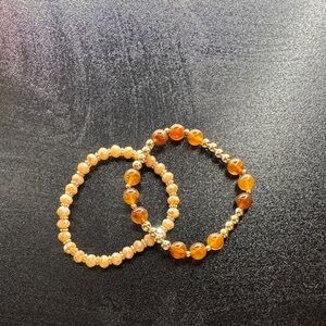 Gold and Amber Beaded Stretch Bracelet Set - Women Jewelry